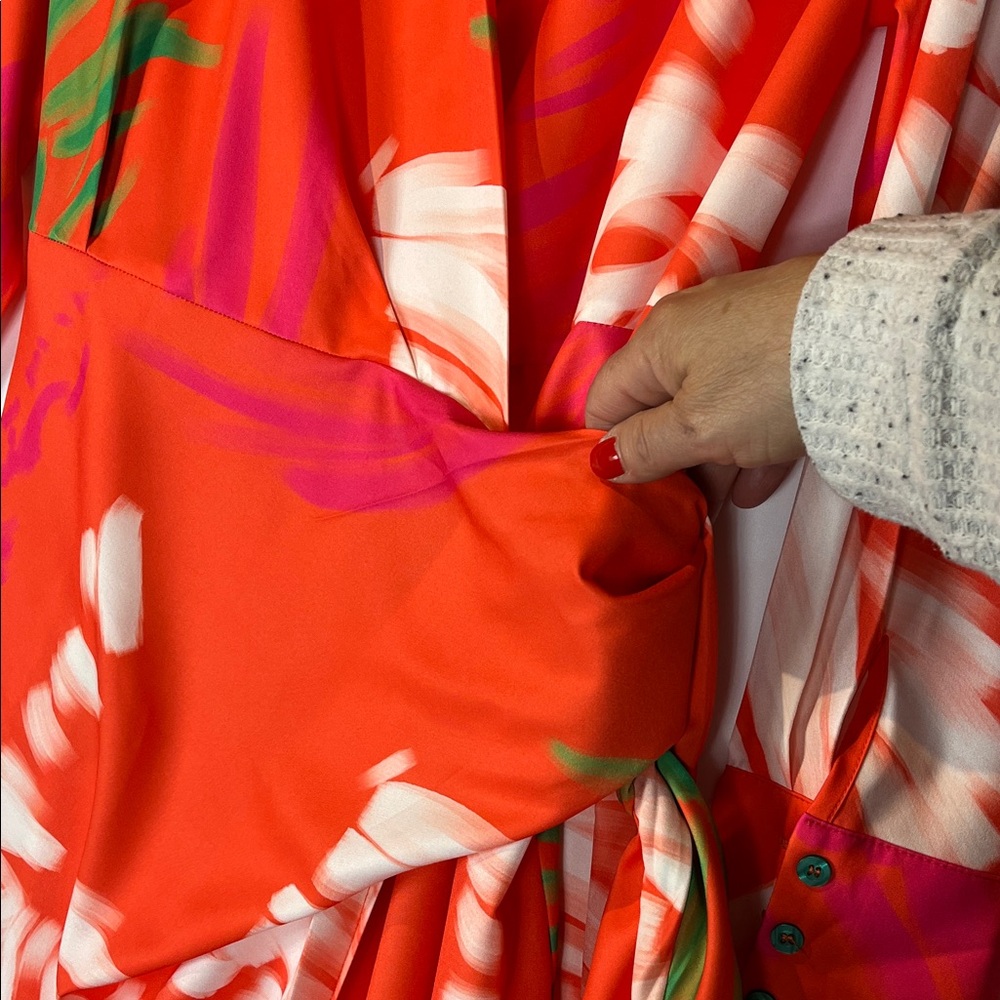 KOAN DAILY Vibrant Floral Wrap Dress Long Sleeve cuffed Sz XL - Picture 7 of 15